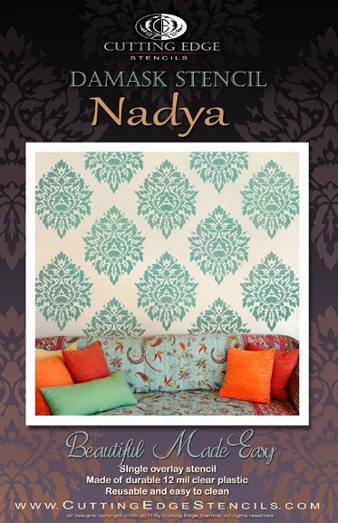Damask Stencil Nadya SM - Beautiful stencils better than wallpaper -DIY wall decor
