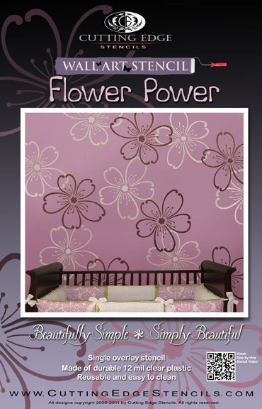 Stencils Flower Power 2 pc LG - Reusable stencils better than wallpaper - DIY decor