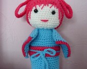 Hand Crochet Amigurumi Kokeshi  Japanese Doll - Blue and Orange