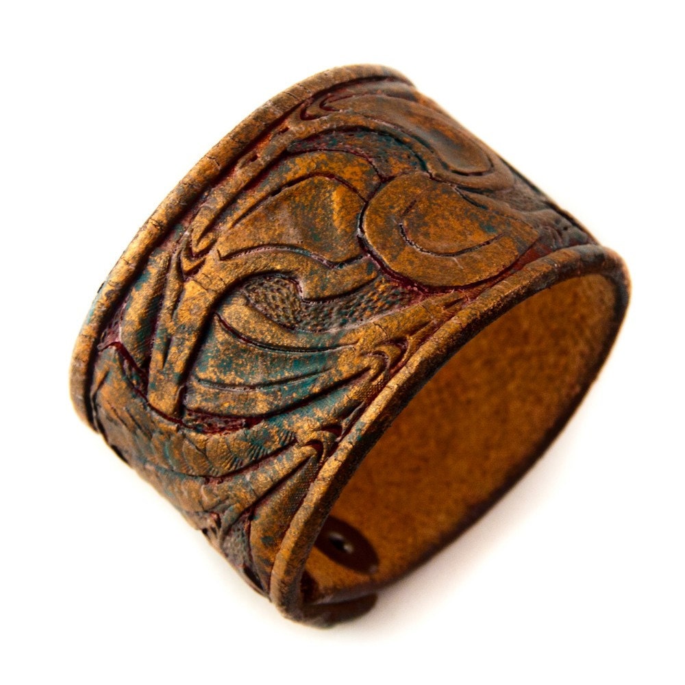 Tooled Leather Cuff Original Artisan Handcraft OOAK