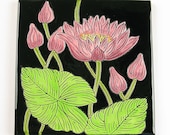 Water Lily Flower Pottery Art Tile Trivet