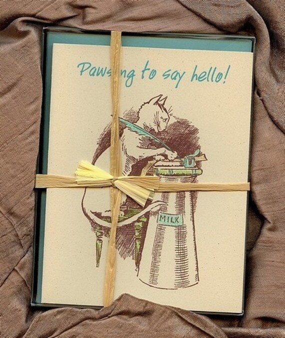 Cat Hello Cards, boxed set of 6 blank cards, for Cat Lovers -- 25% Percent Off SALE