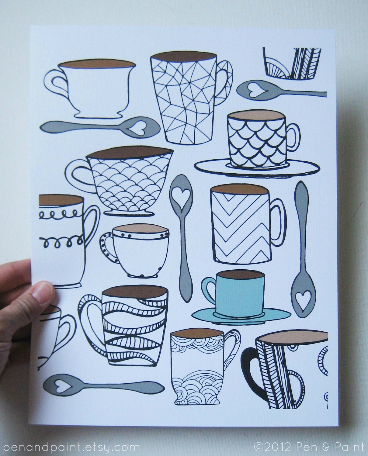 CHOOSE your COLOR MUG 8 x 10 Art Print, Coffee, Tea, I love coffee, I love tea, Coffee Lover, Tea Lover