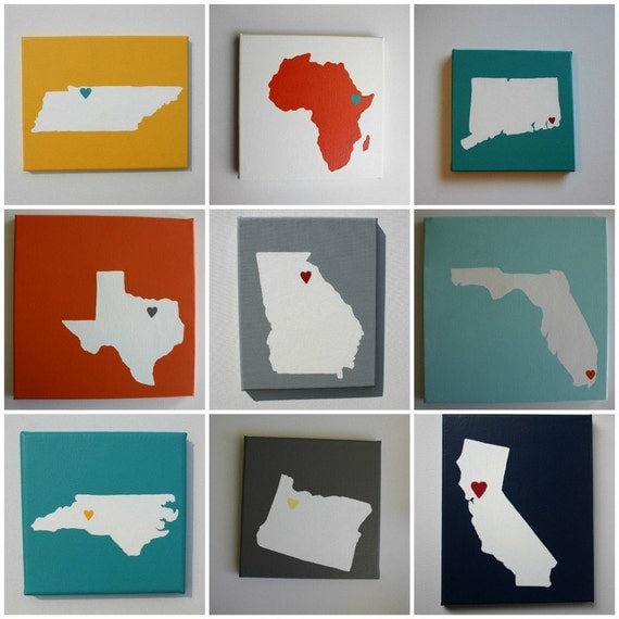 Choose your STATE or COUNTRY - Affordable Original Painting, Wall Art, Home Decor - Made to Order State Love (8 x 8 OR 8 x 10 Canvas)
