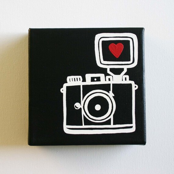 Camera, Lomography, Diana Mini, I heart photography - Affordable Original Painting, Wall Art, Home Decor (6 x 6 Canvas)