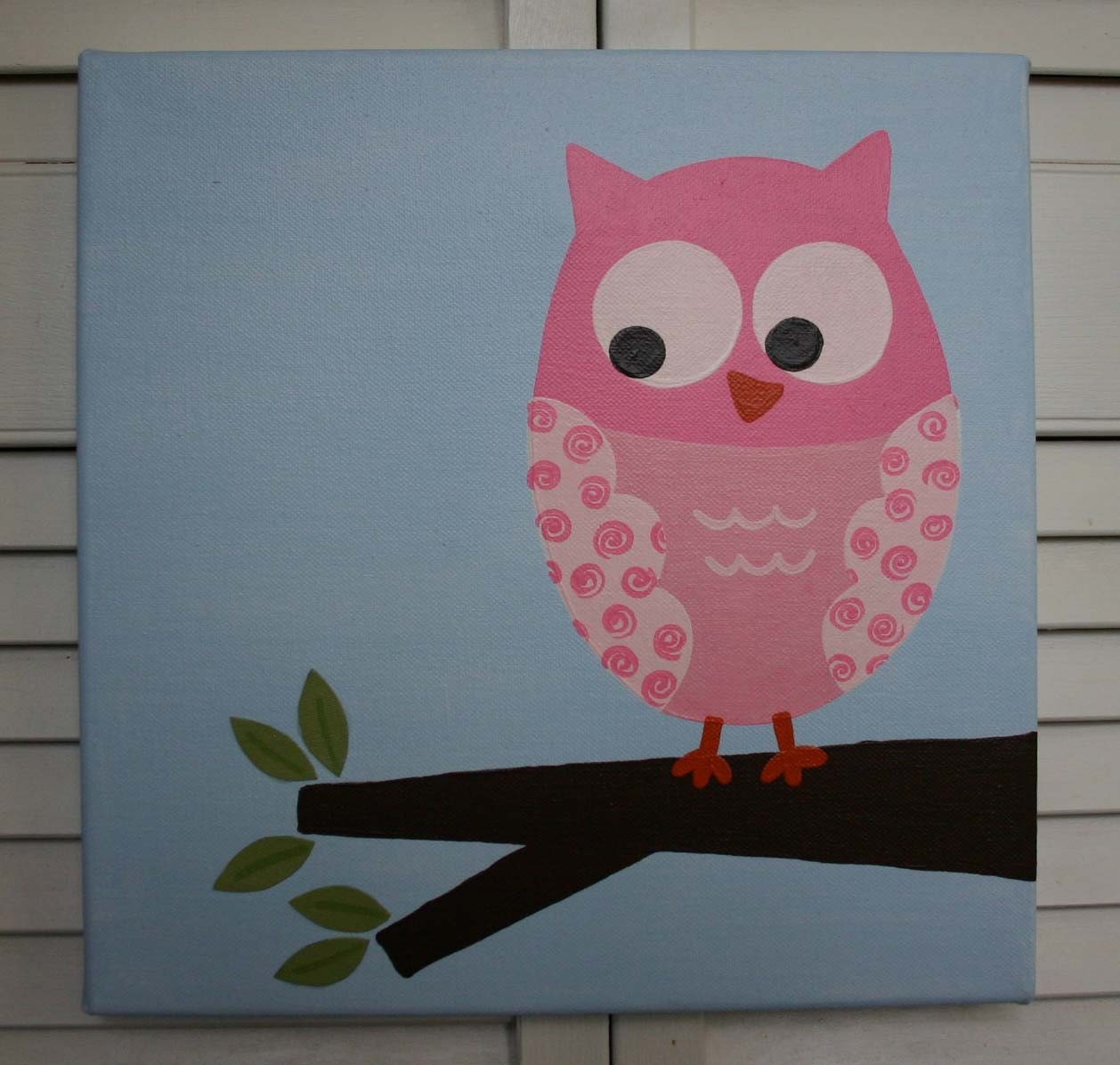 Affordable Original Painting Nursery Art, Kids Room - Penny's Pink Owl (12 x 12 Canvas)