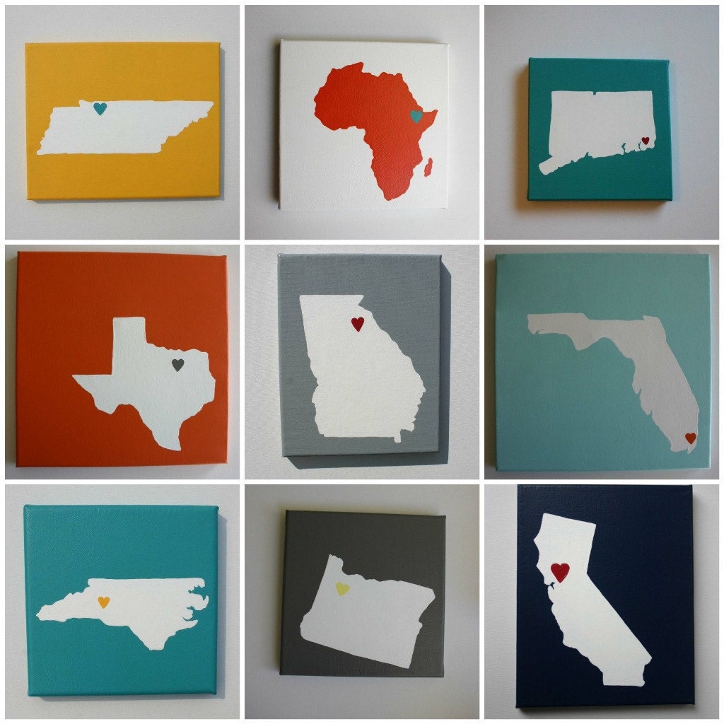 Choose your STATE or COUNTRY - Affordable Original Painting, Wall Art, Home Decor - Made to Order State Love (8 x 8 OR 8 x 10 Canvas)