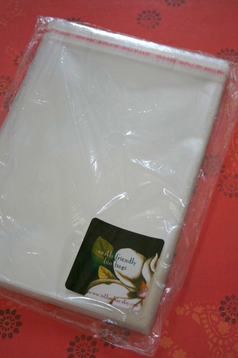 QTY 50 Clear Biodegradable Bags - Compostable and FDA Approved - 5 7/16 x 7 1/4 Inches - Includes Stickers