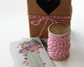 Valentine Packaging Kit - Cards Gift Cards - set of 10 - Two Sided Vintage Style Design with Twine and Heart Cut Out Box