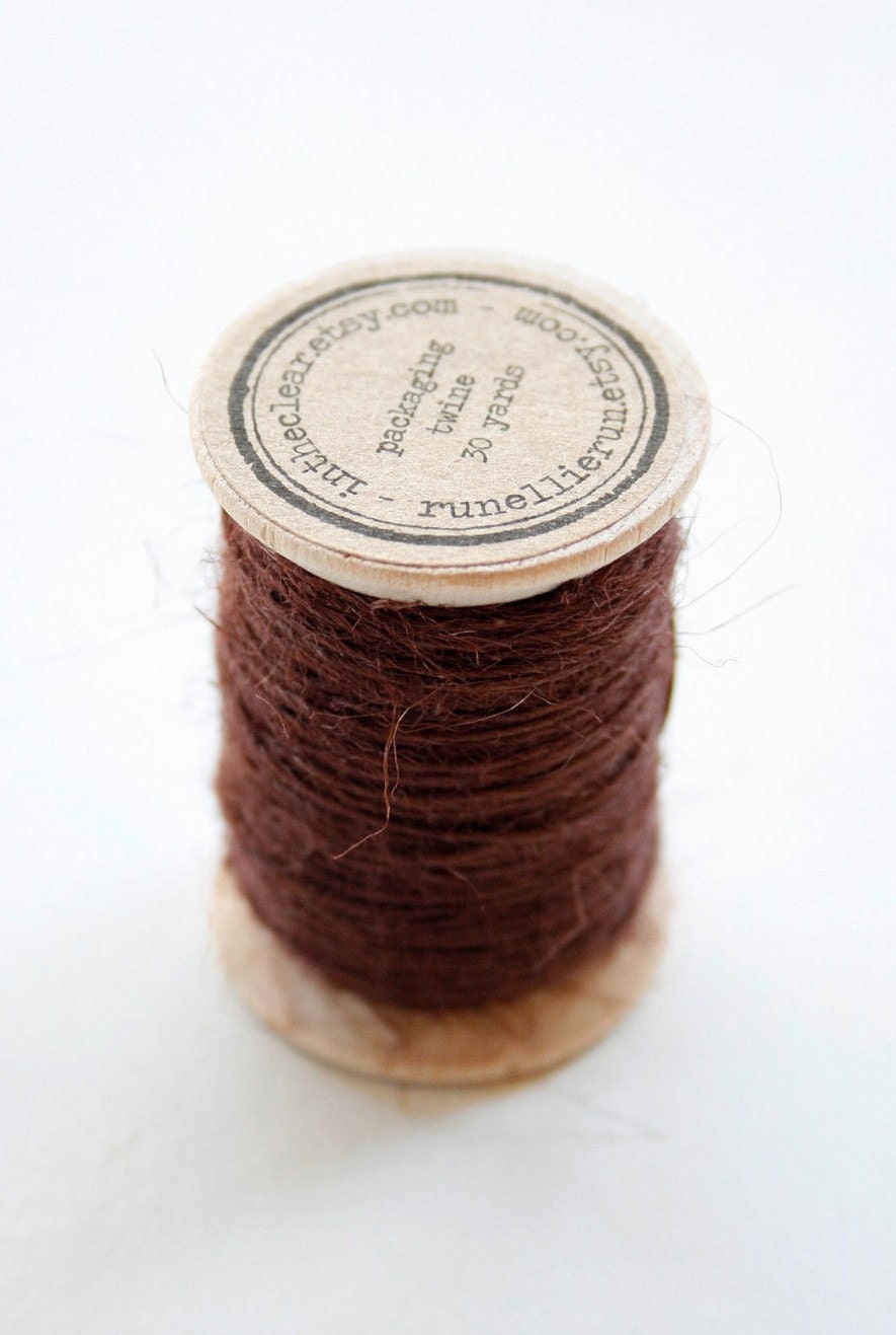 Burlap Twine - 30 Yards on Wooden Spool - Chocolate Brown Color Jute
