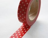 Washi Tape - 15mm - White Polka Dot on Red - Deco Paper Tape No. 162