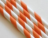 15 Pumpkin Striped Paper Straws in Clear Plastic Case - Perfect for Mix and Match - Weddings - Parties - Favors--Free Editable DIY Tags PDF
