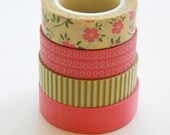 Washi Tape Set - 15mm - Combination CM - Pink Light Olive and Yellow - Four Rolls Washi Tape