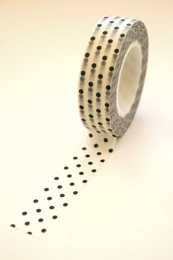 Washi Tape - 15mm - Black Polka Dot on White - Deco Paper Tape No. 279
