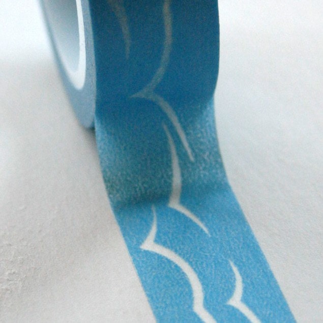 Washi Tape - 15mm - White Waves or Seagull on Blue Design - Deco Paper Tape No. 352