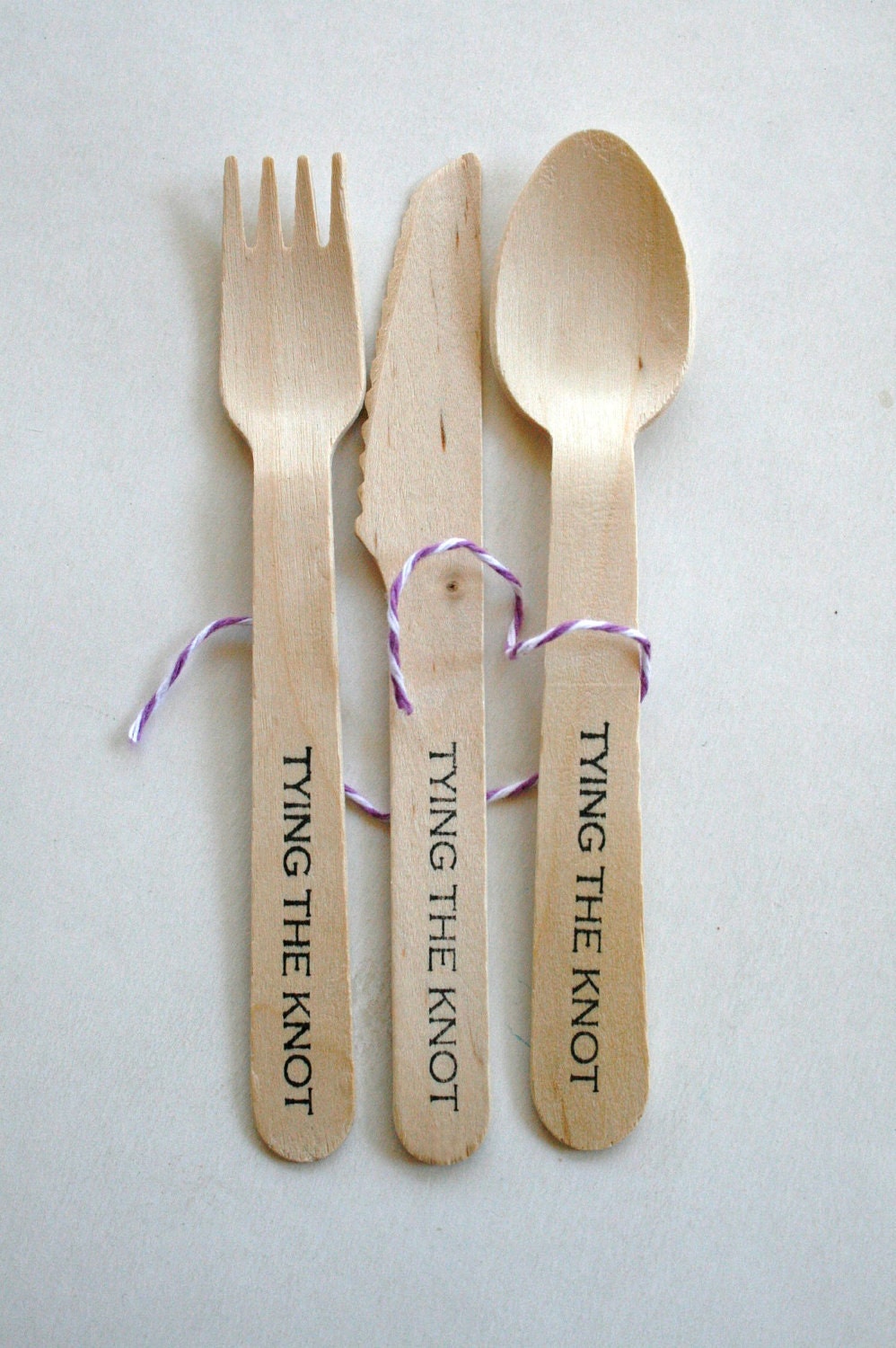 48 Disposable and Compostable Crafty Wooden Utensils Cutlery Greenware - Knife Fork Spoon - Eco Natural - Tying the Knot