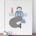 Mermaid screenprint in blue and grey