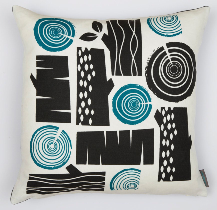 New colourway - Log pile cushion in charcoal on white linen