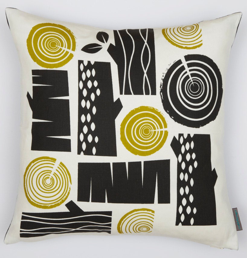 New colourway - Log pile cushion in charcoal on white linen