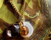 topaz glass & freshwater pearl vintage gold necklace