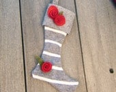 Personalized Christmas Stocking Ornament - Snow White & Winter Grey Striped