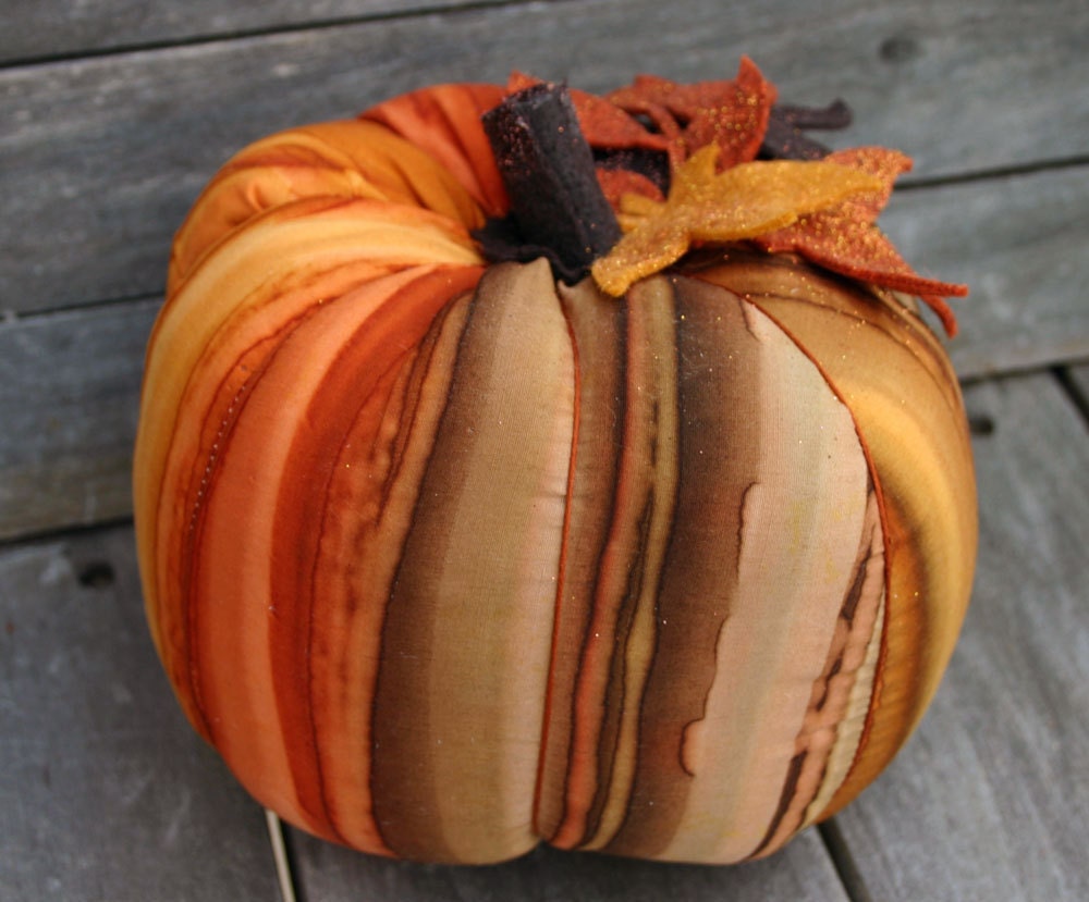 Autumn Orange Plush Pumpkin--Halloween, Thanksgiving, Fall Decor, Primitive, Folk Fall