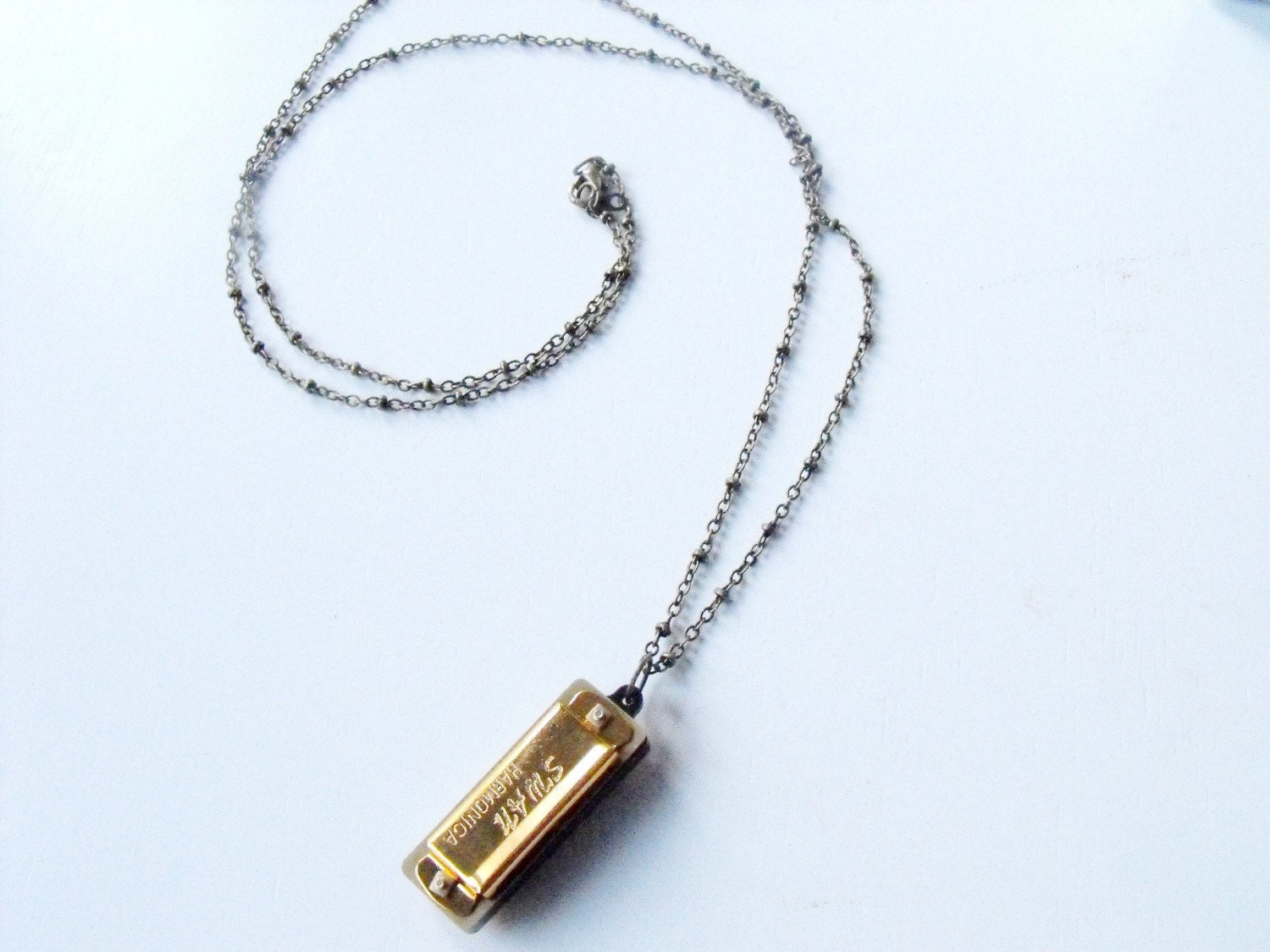 Golden Miniature Harmonica Necklace