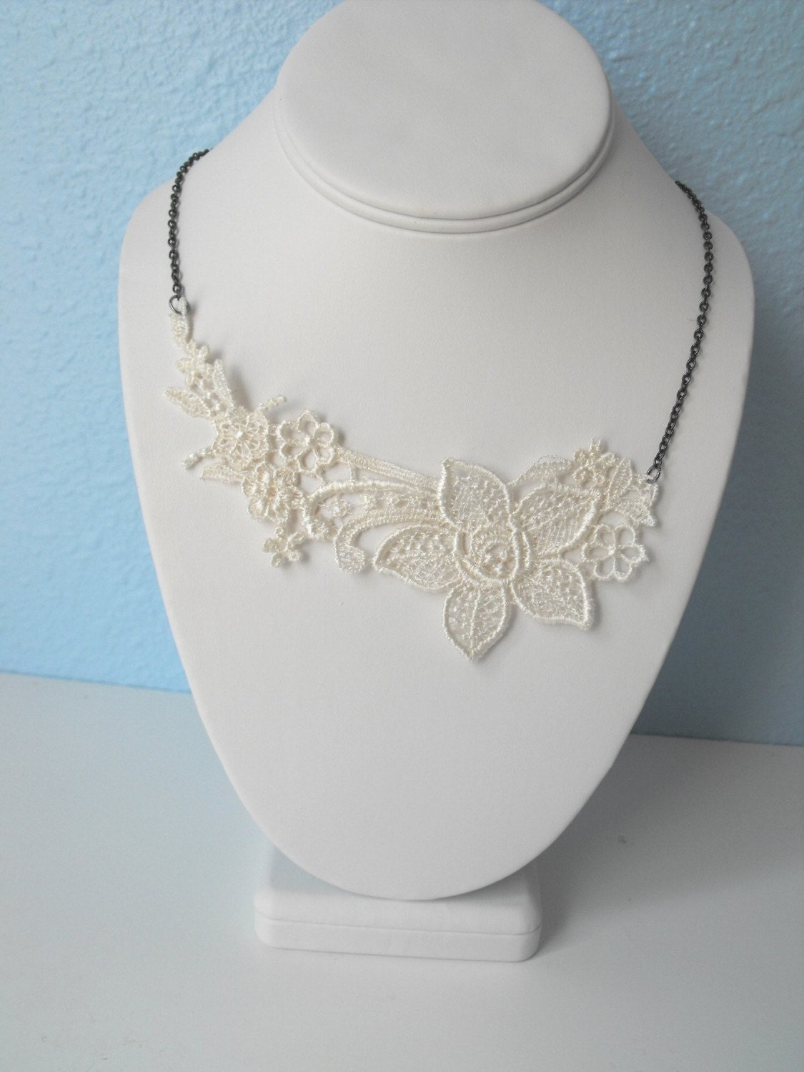 Necklace- Ivory Lace with Brass Chain
