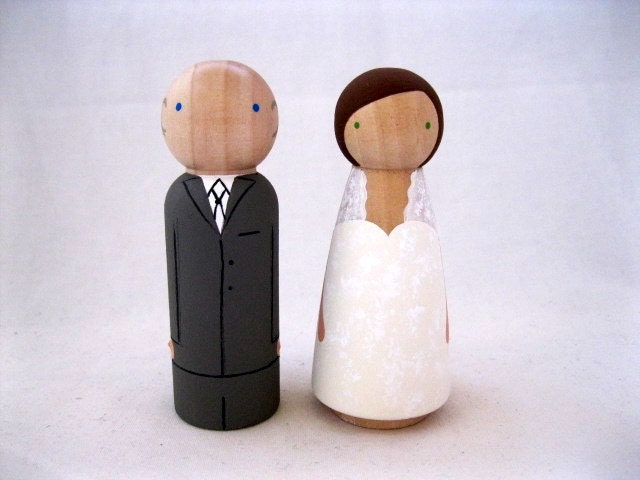 Personalized Fully Custom Wood Peg Doll Wedding Cake Topper