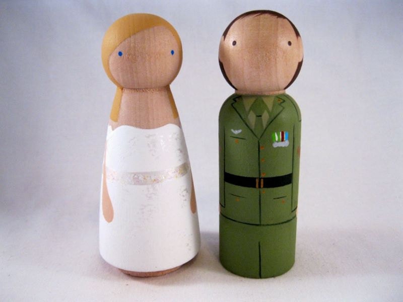 Military Bride and Groom Wedding Peg Doll Cake Topper