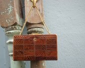 Vintage Tanned Patchwork Snakeskin Purse / Party Clutch / Suede Lined GC