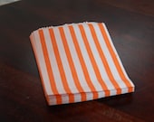 Set of 25 Bright Orange Striped Paper Bags - 5 x 7 - Wedding, Favor, Treat, Packaging, Shower, Candy Buffet