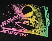 Vintage TShirt Neon Puffy Print California Wind Surfing Black Tee 80s 90s  XL