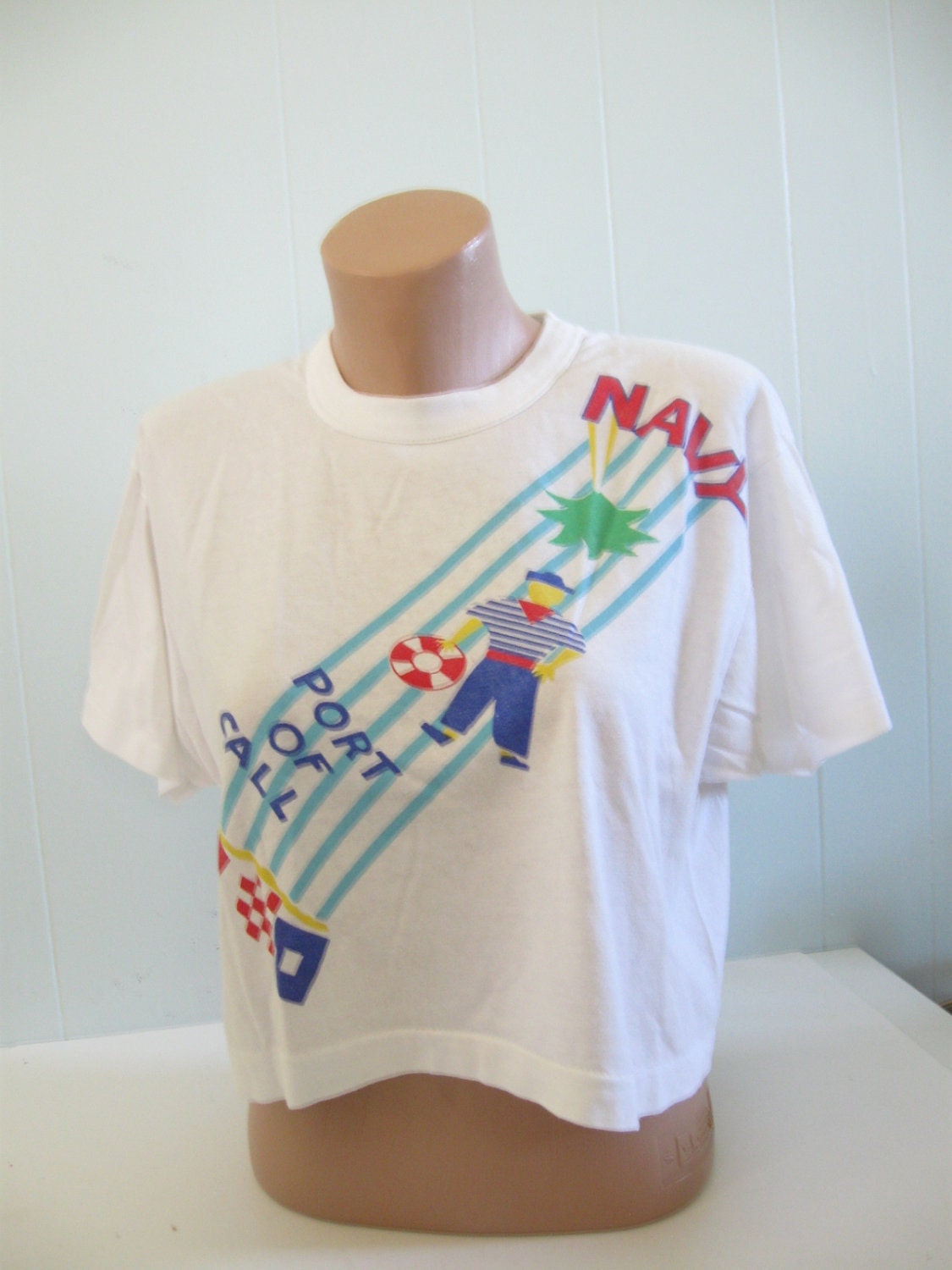 Navy Port of Call TShirt Half Shirt Running Aerobics Tank Top Tee Red White Blue