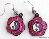 Handcrafted Black & Pink Hippie Ying/Yang Vintage 1970's Gumball Metal Charm Earrings