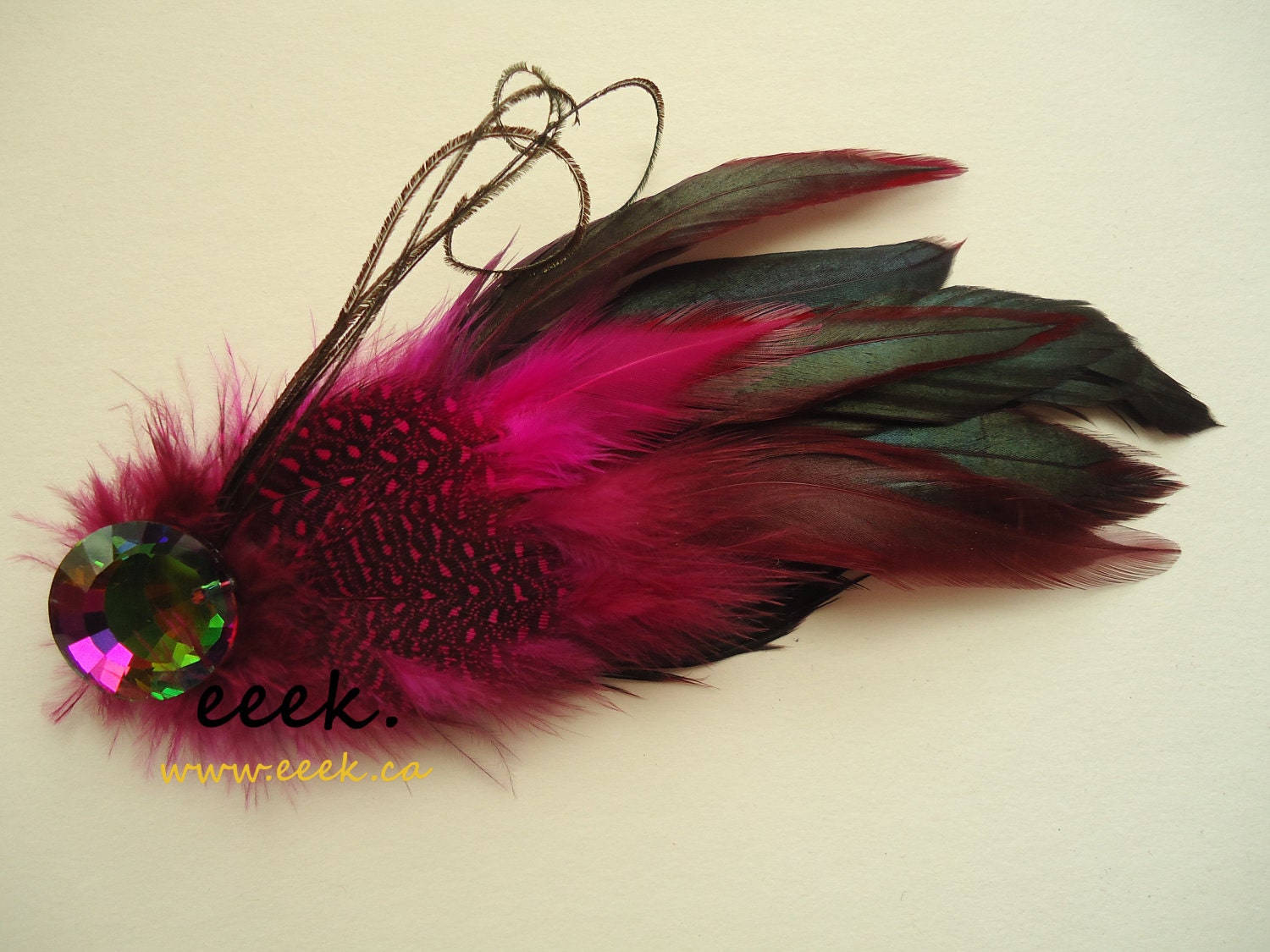 hot pink feather facinator with crystal