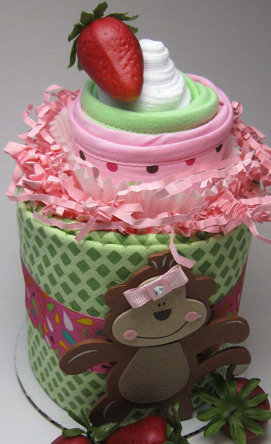 Monkey Mini Diaper Cake Duo(TM) Topped with Matching Washcloth Cupcake