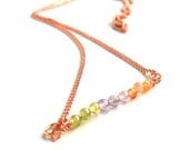 Simple Copper necklace, Gemstone bar Peridot, Amethyst, Carnelian Everyday minimal  jewelry