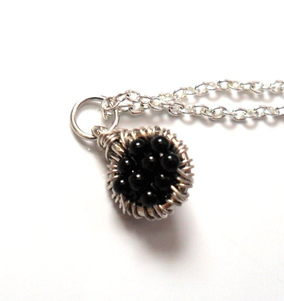 Black Onyx Necklace / Sterling silver Pendant Charm / Capricorn Gemstone / Caviar / Simple everyday jewelry / For Her Under 40