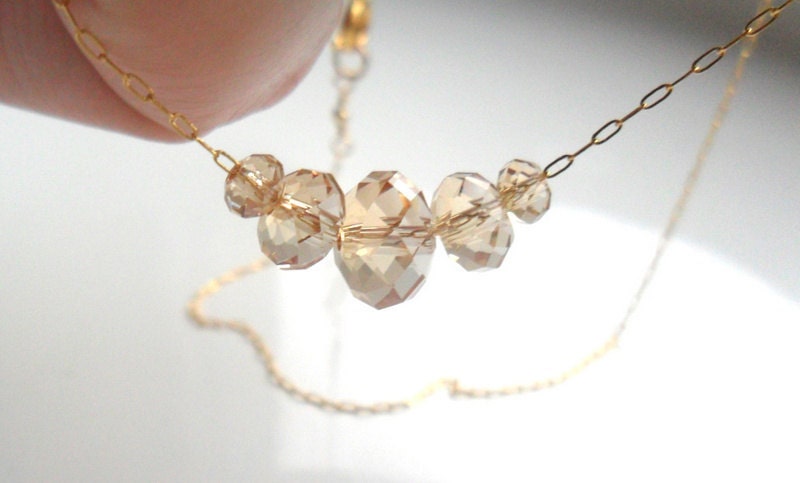 Simple Gold Carrie necklace, Delicate dainty 14K gold chain, Floating crystals, everyday simple jewelry