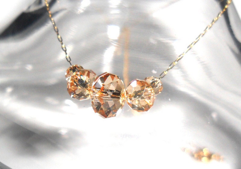 Simple Gold Carrie necklace, Delicate dainty 14K gold chain, Floating crystals, everyday simple jewelry