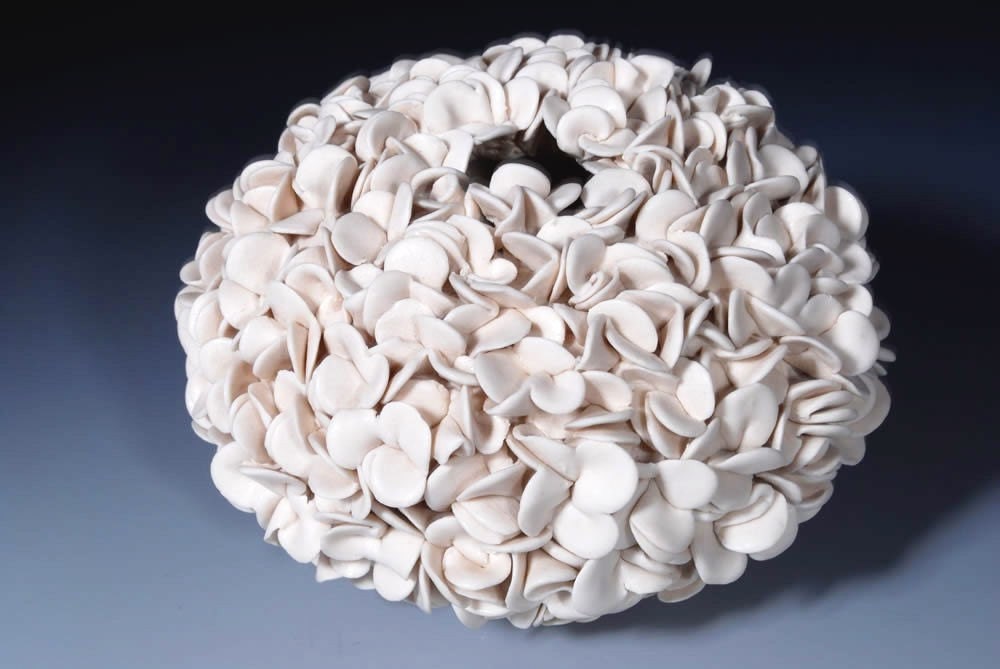White Ceramic Art Vase - Decorative - Hydrangea - Flower - Texture - Sculpture Porcelain - Gift - Modern -  Large Size