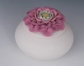 Pottery Lidded Vessel - Decorative Art -  Ceramic Sculpture - Textured Flower Blossom Keepsake Box - Gift Idea Modern Contemporary Porcelain