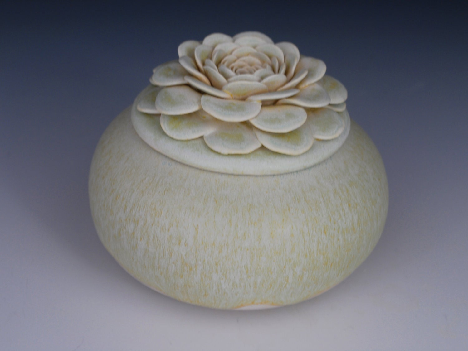 Green Ceramic Lidded Box - Lotus Flower - Decorative Modern Contempoary -Wedding Gift Idea