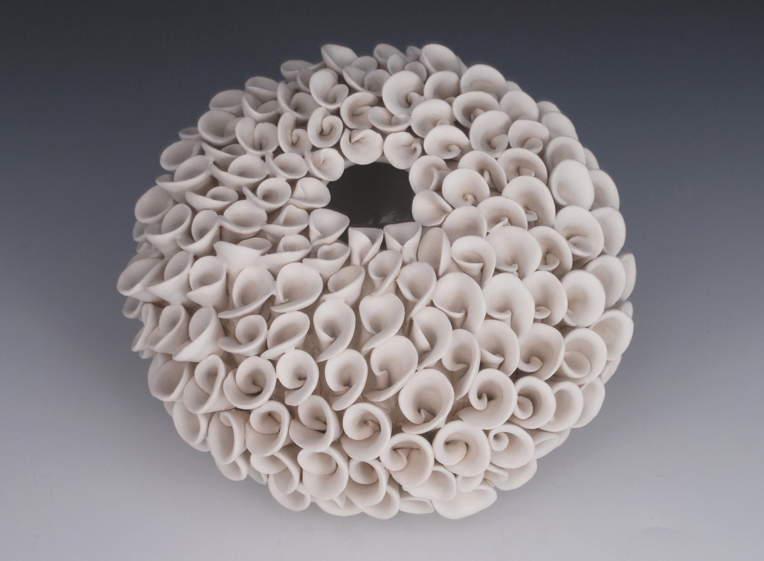 White Ceramic Art Vase - Decorative - Hydrangea - Flower - Texture - Sculpture - Contemporary - Modern