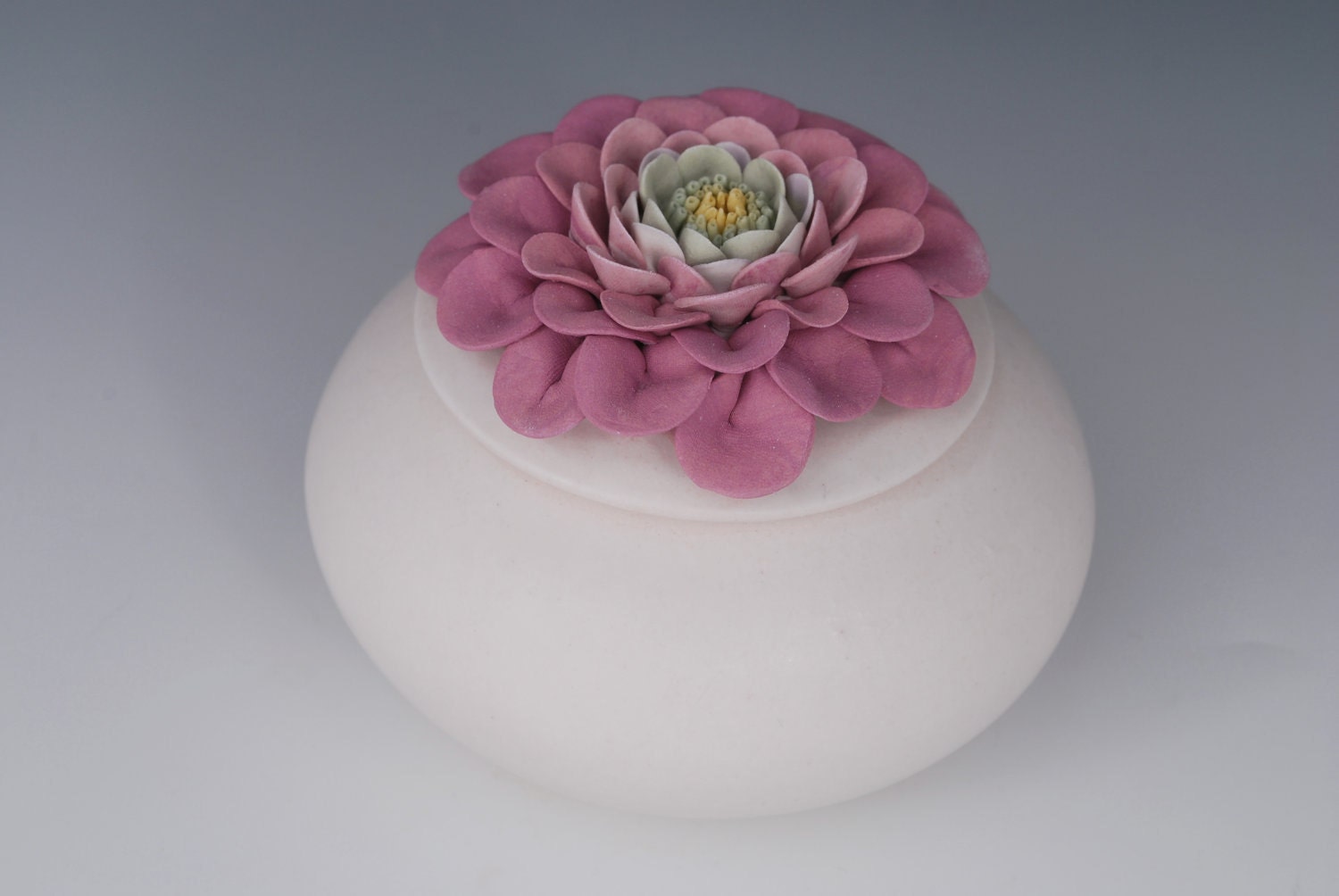 Pottery Lidded Vessel - Decorative Art -  Ceramic Sculpture - Textured Flower Blossom Keepsake Box - Gift Idea Modern Contemporary Porcelain