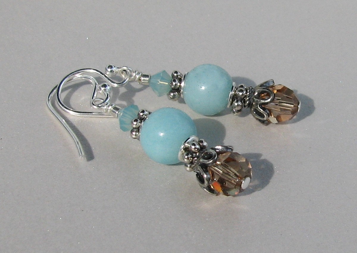 Amazonite and Swarovski Crystal Sterling Silver Earrings