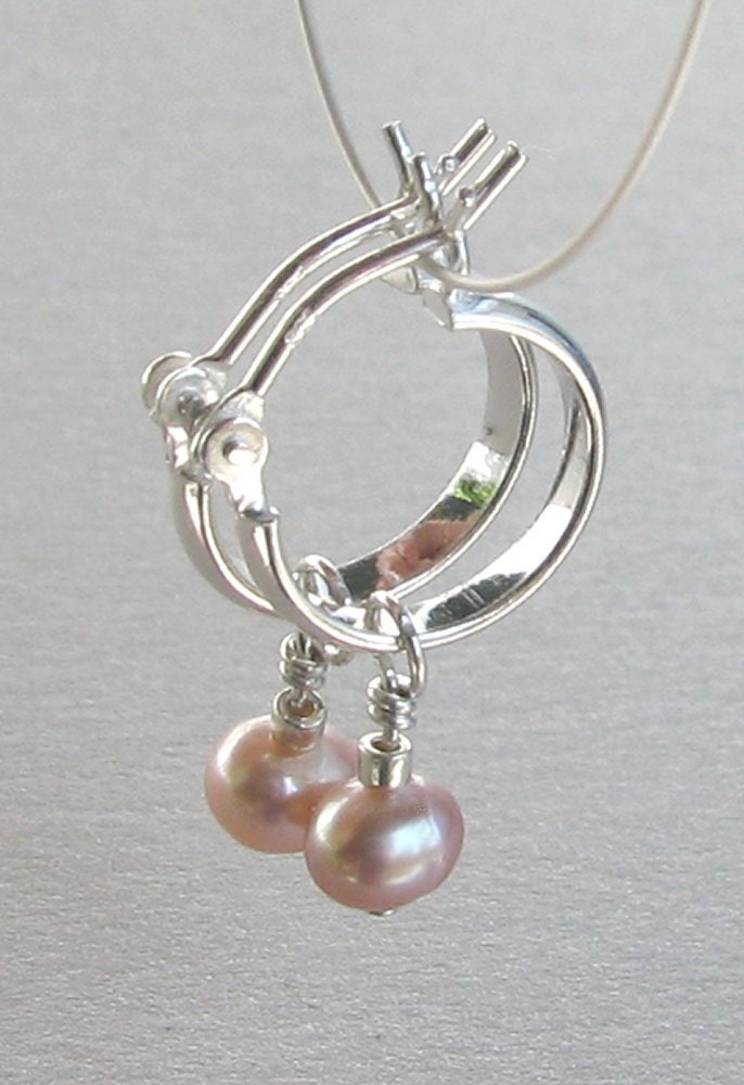 Tiny Sterling Silver Hoop Freshwater Pearl Earrings - Pale Pink