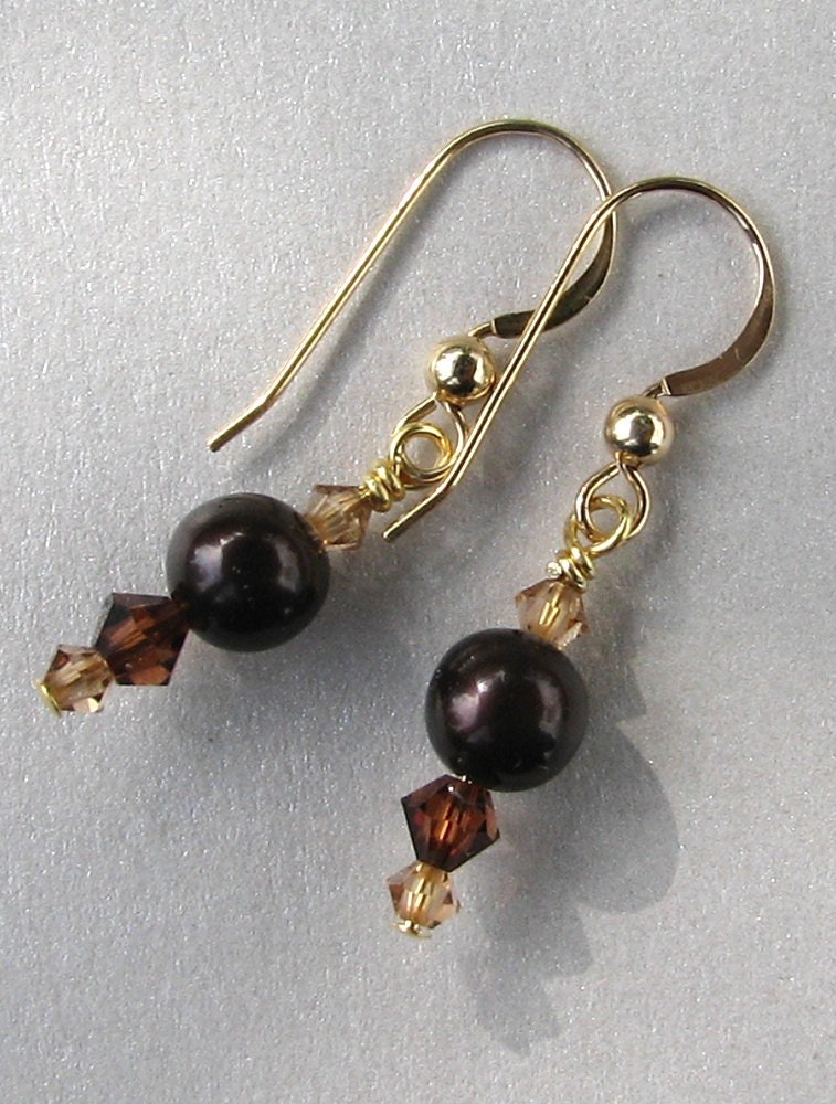 Pretty Freshwater Pearl and Swarovski Crystal 14K Gold Filled Earrings