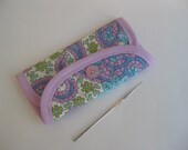 Crochet Hook Case - Lavender Paisley, quilted storage case for crochet hooks, tri fold hook carrying case in purple paisley